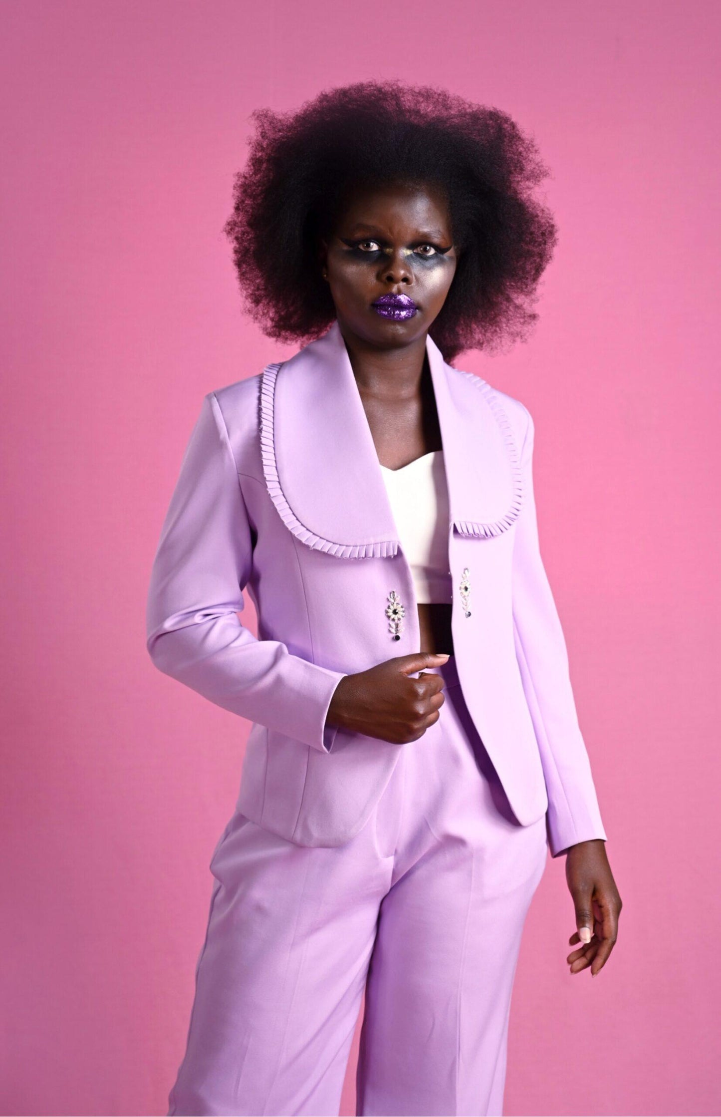Lavender Jacket With Flared Trousers