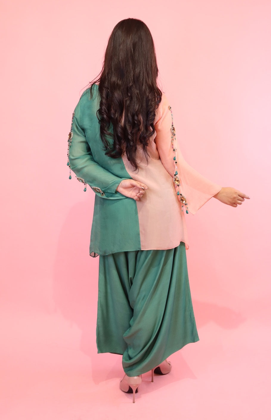 Dual Tone Co-ord Set With Crystal Embroidery