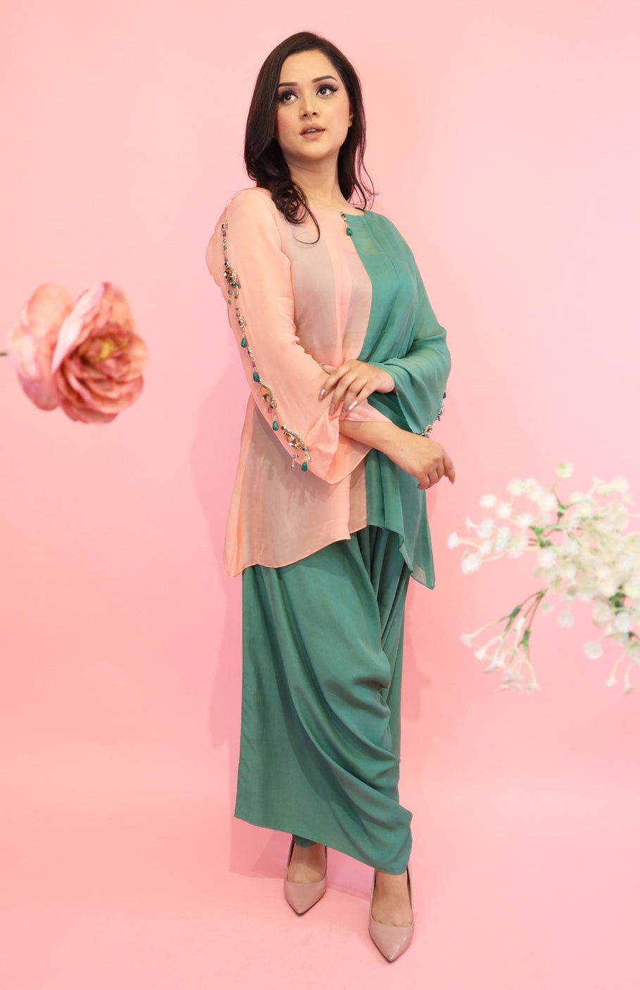 Dual Tone Co-ord Set With Crystal Embroidery