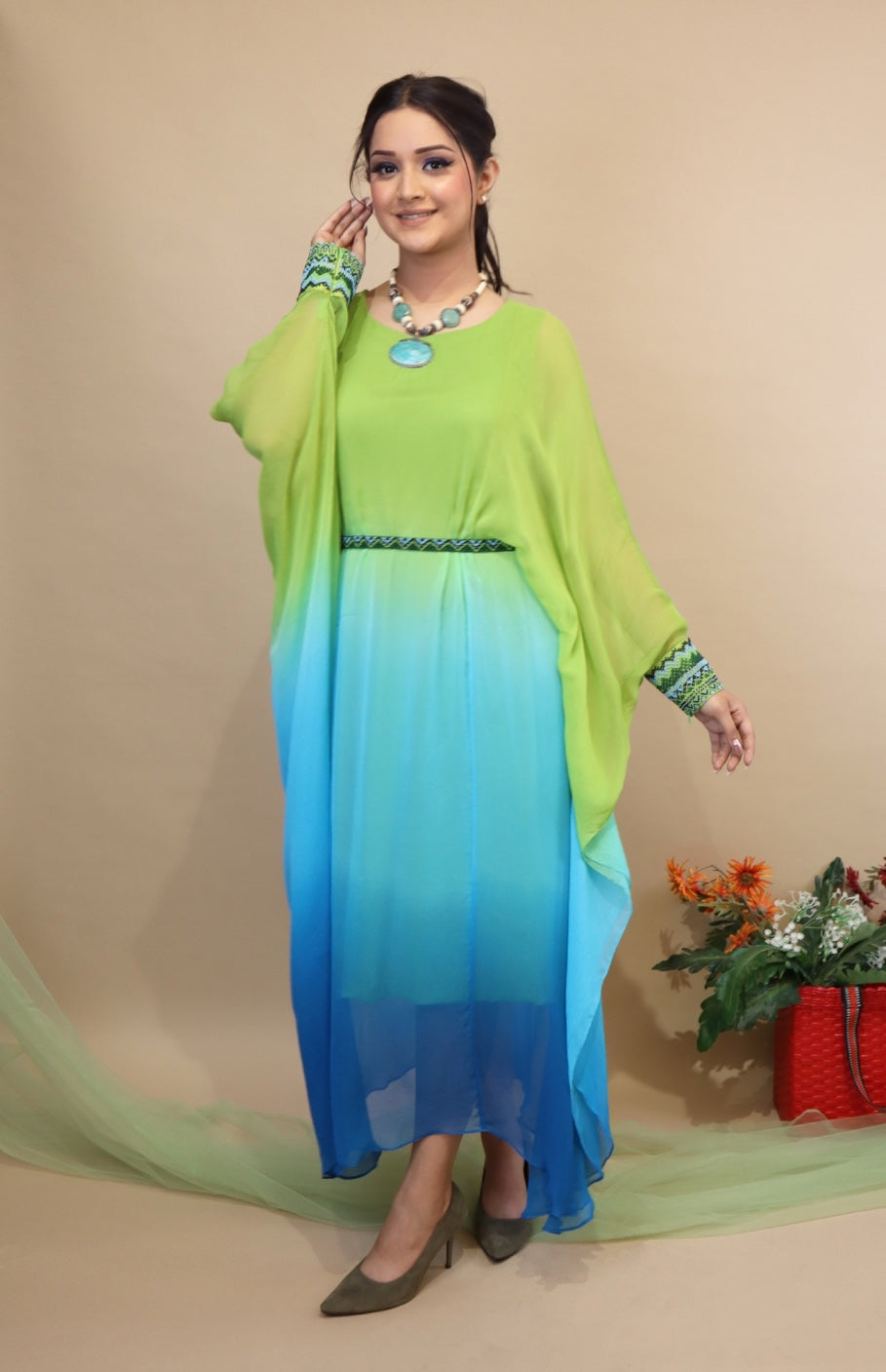 Ombré Chiffon Beaded Kaftan - MACAW