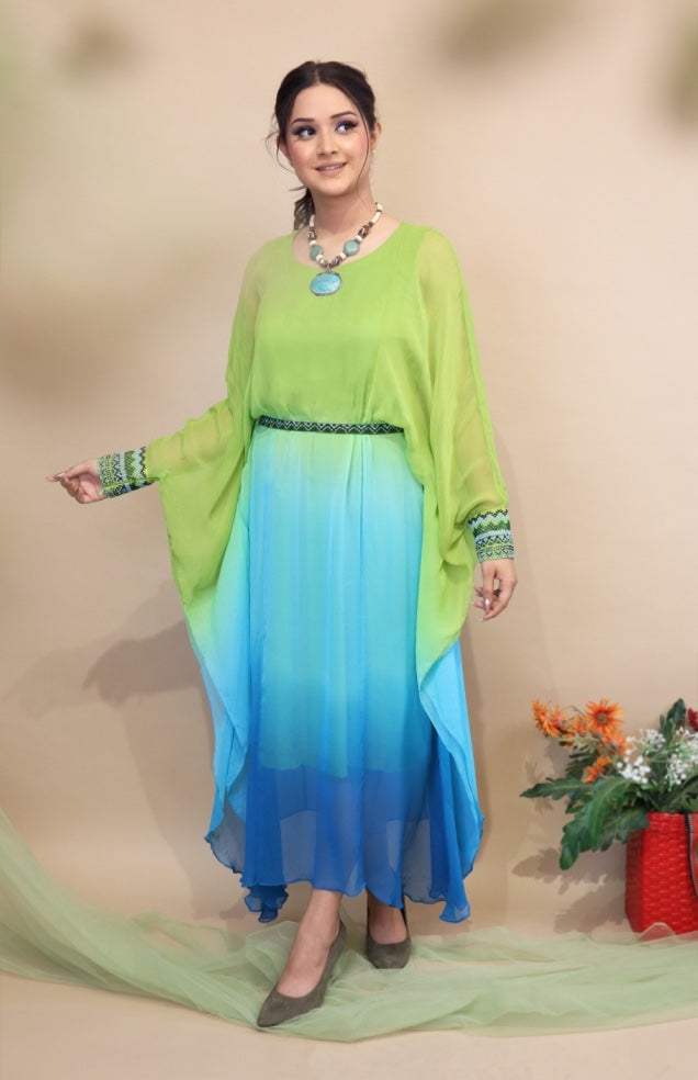 Ombré Chiffon Beaded Kaftan - MACAW