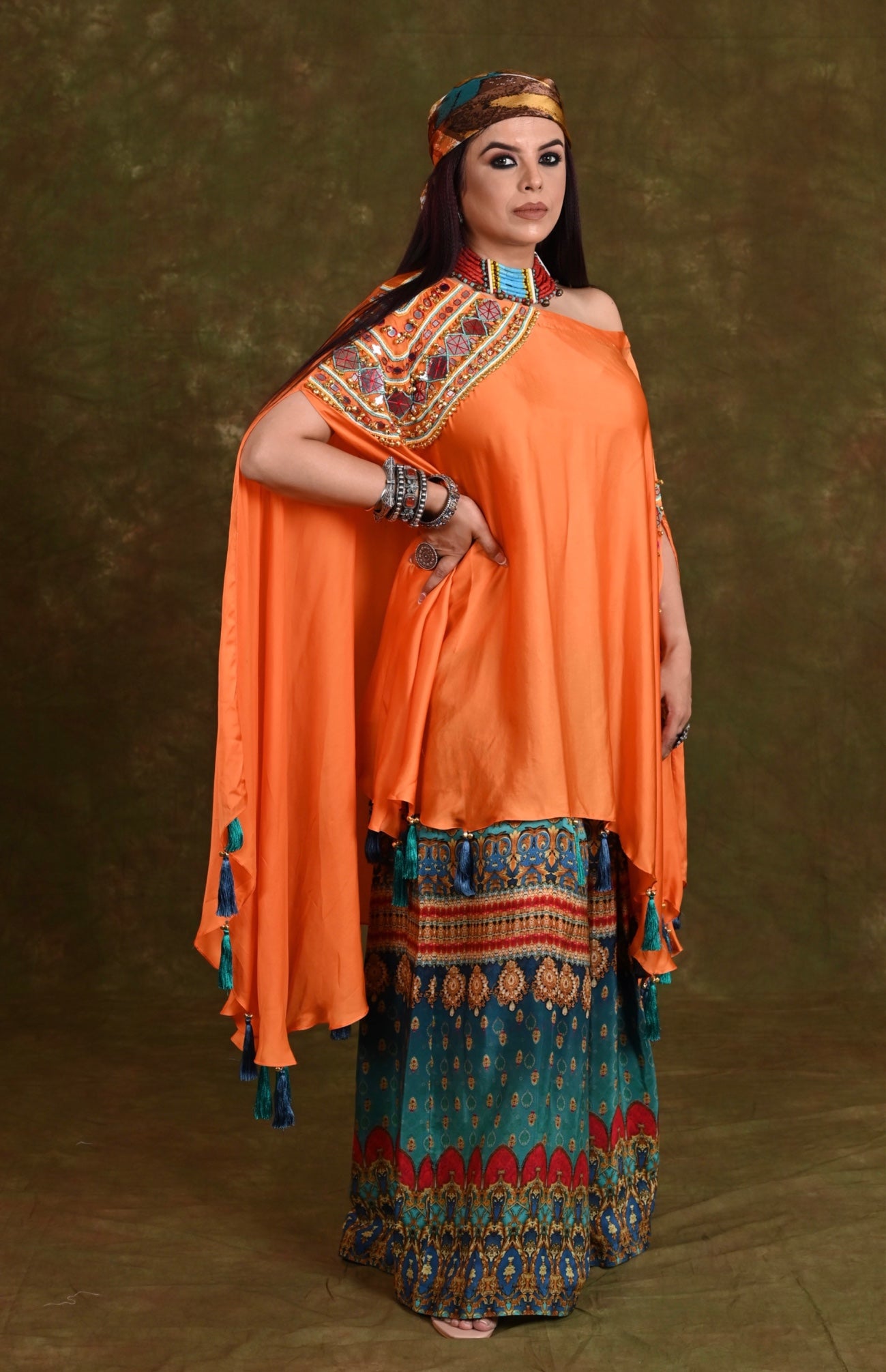 Off Shoulder Kaftan With Boho Printed Pants