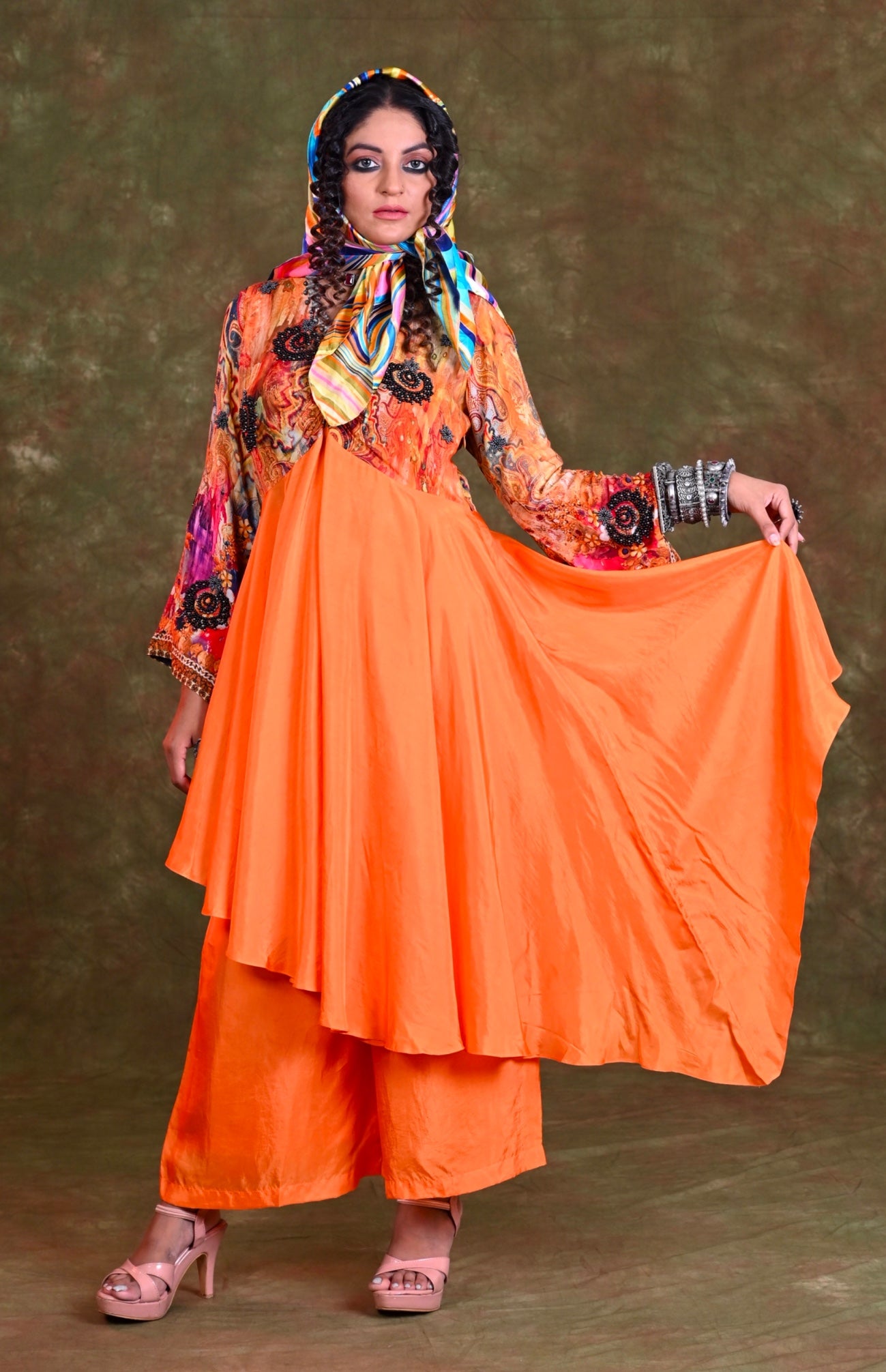 Asymmetric Silk Kurta With Culottes
