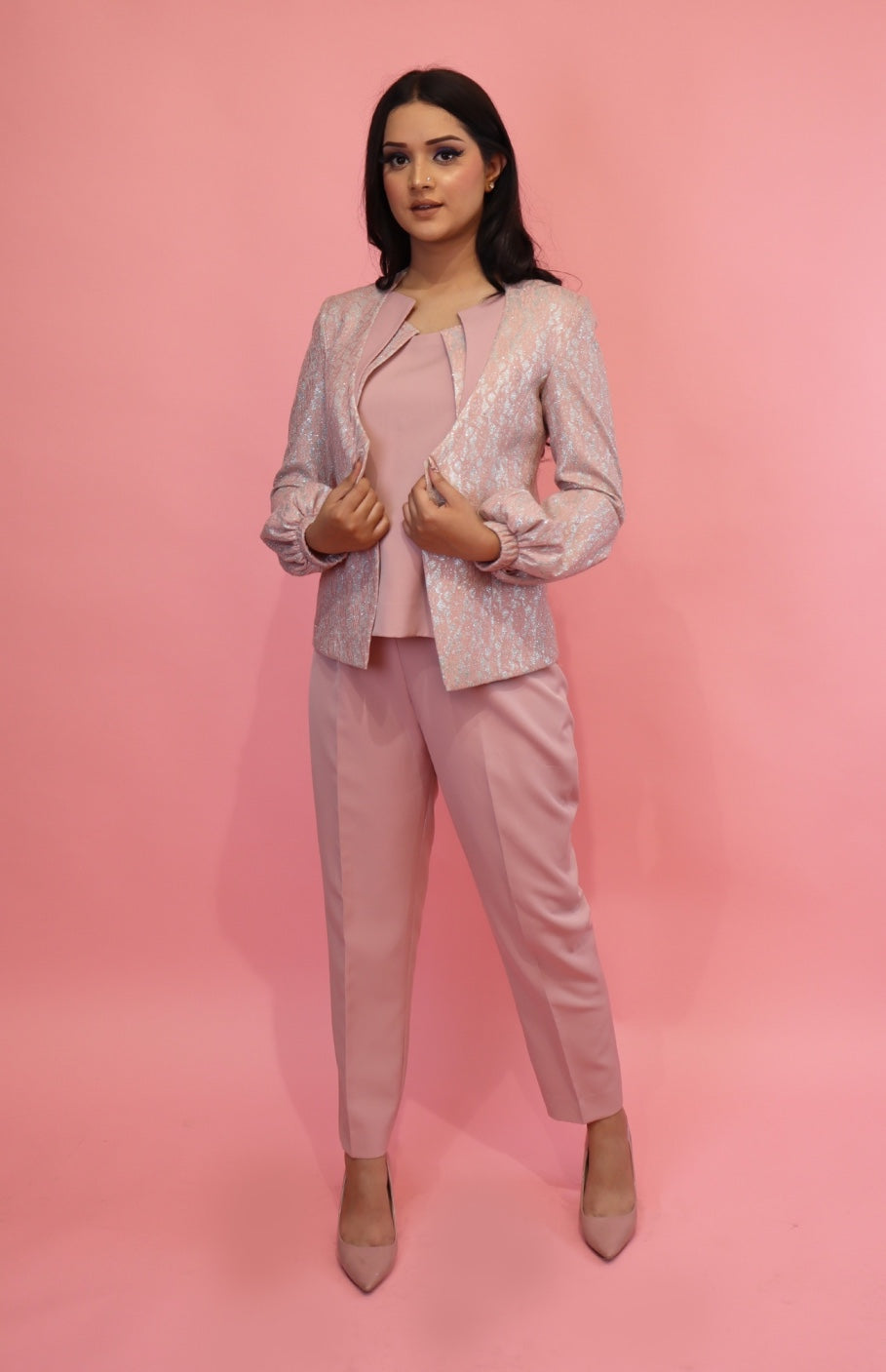 Onion Pink Shimmer Jacket Co-ord Set