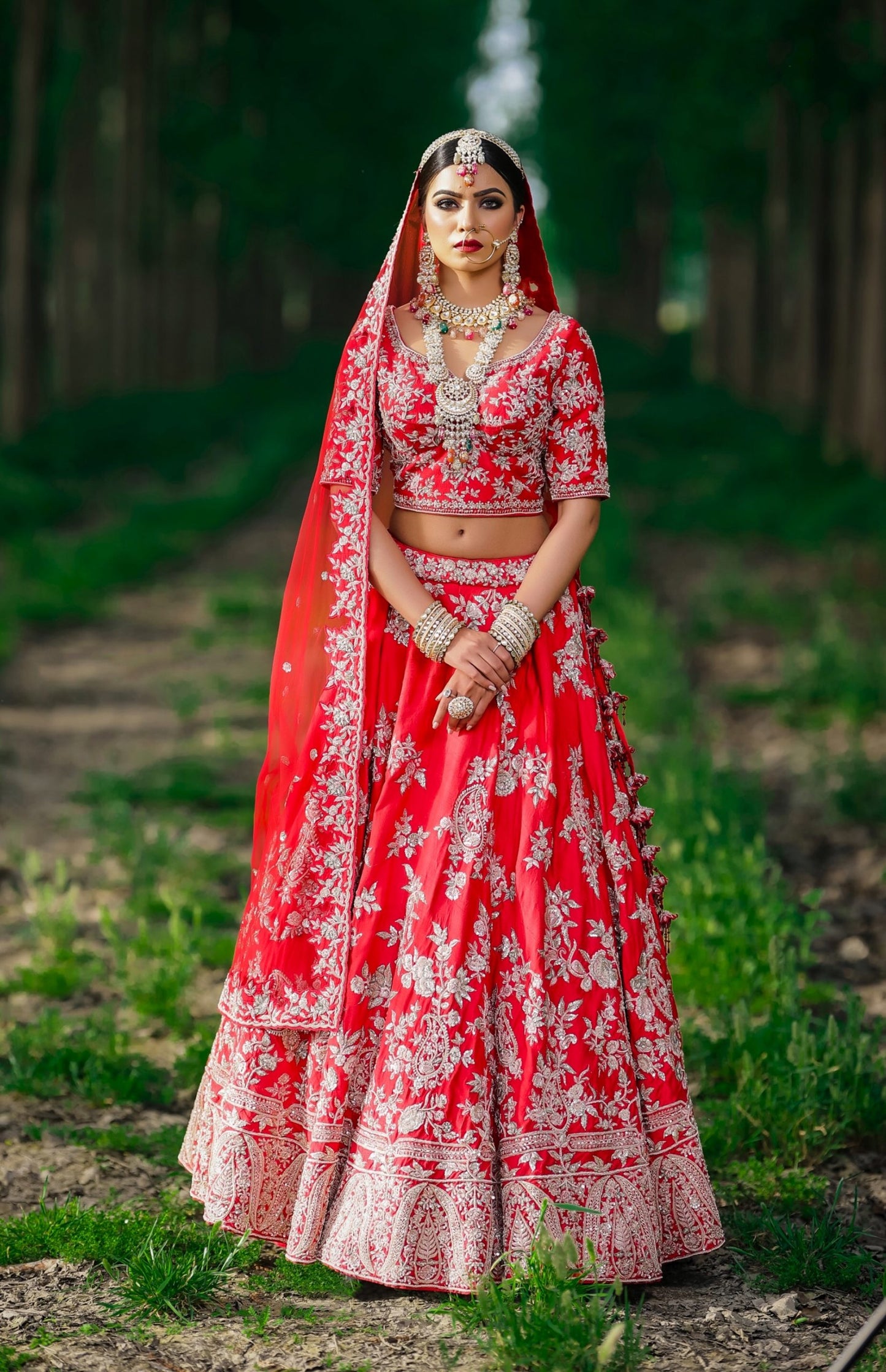 Red Paisley Jaal Embroidery Bridal Lehnga