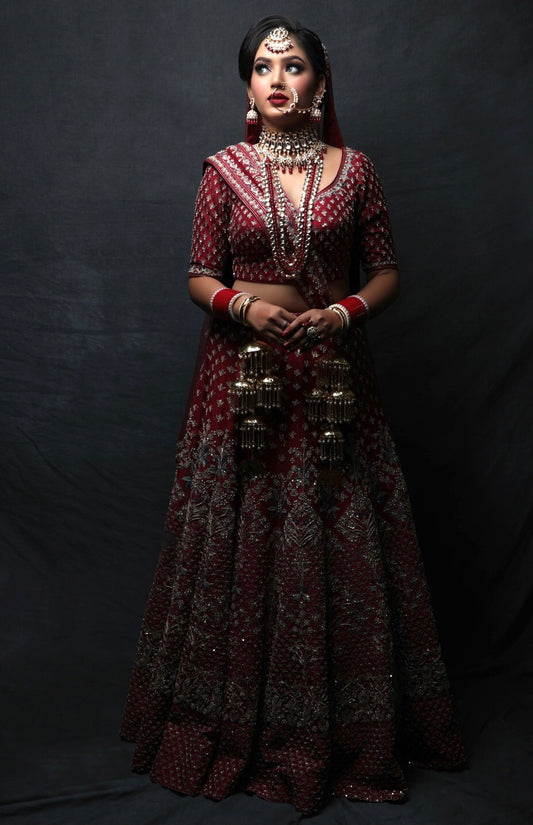 Maroon Zari And Resham Embroidery Lehnga