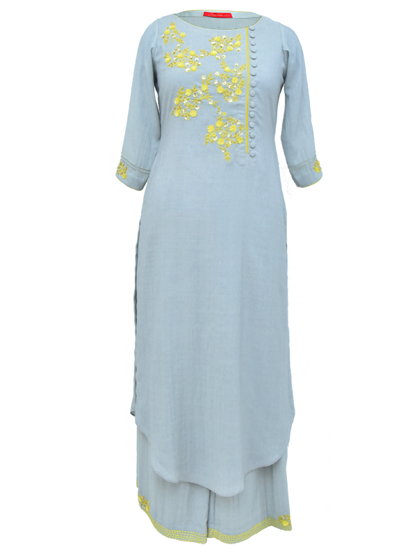 Grey Linen Kurta with Palazzo
