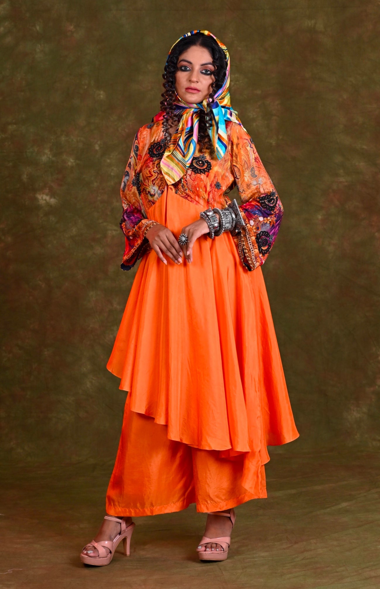 Asymmetric Silk Kurta With Culottes