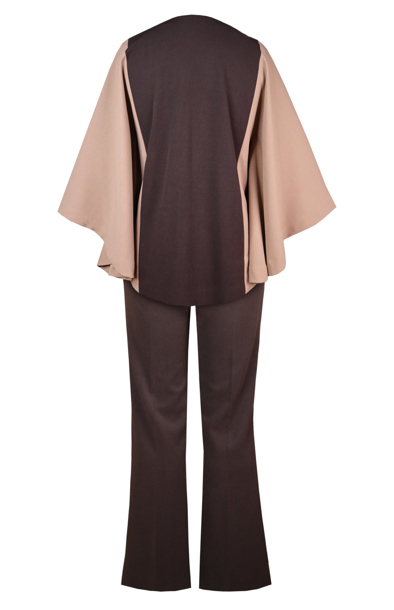 3D Leaves Embroidery Cape Co-ord Set - BROWN