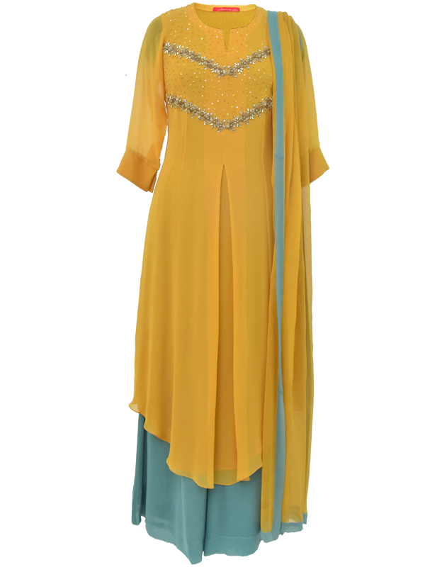 Mustard Georgette Kurta Set