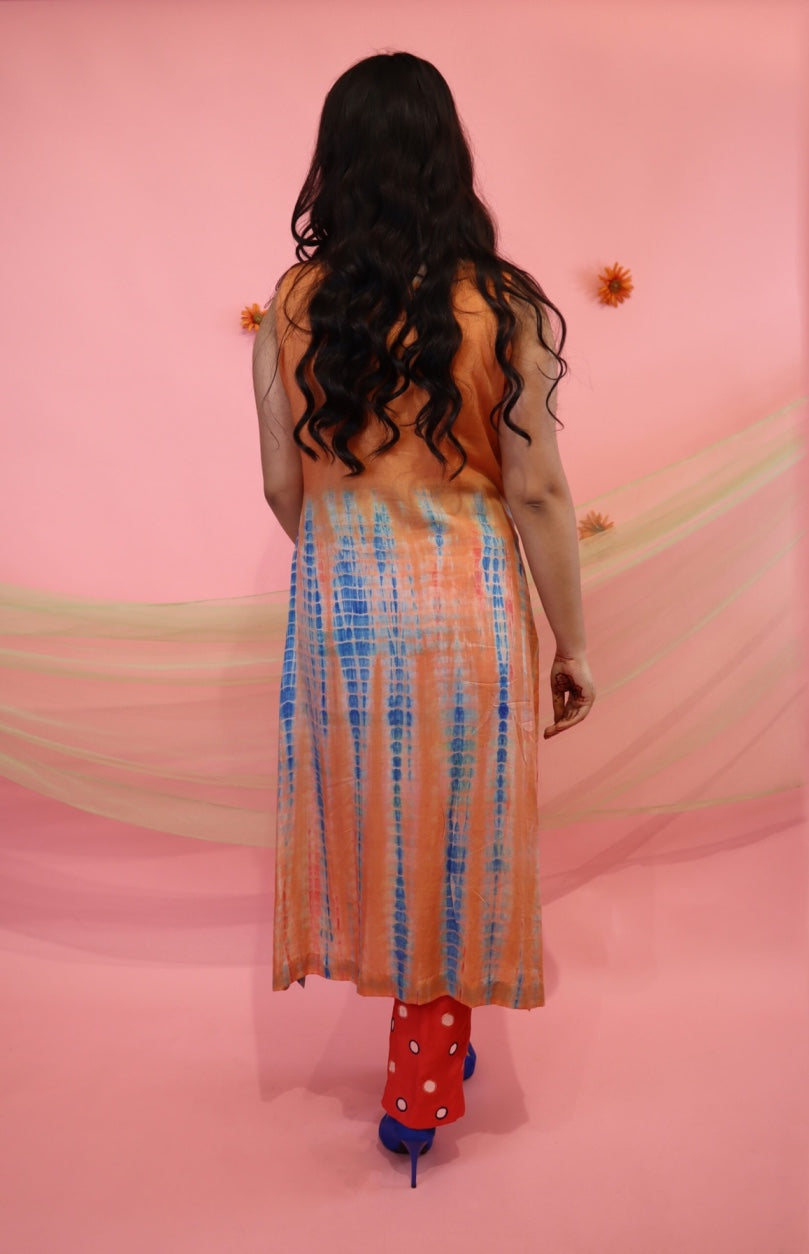 Mul Kurta Set With Mirror Embroidery - PEACH