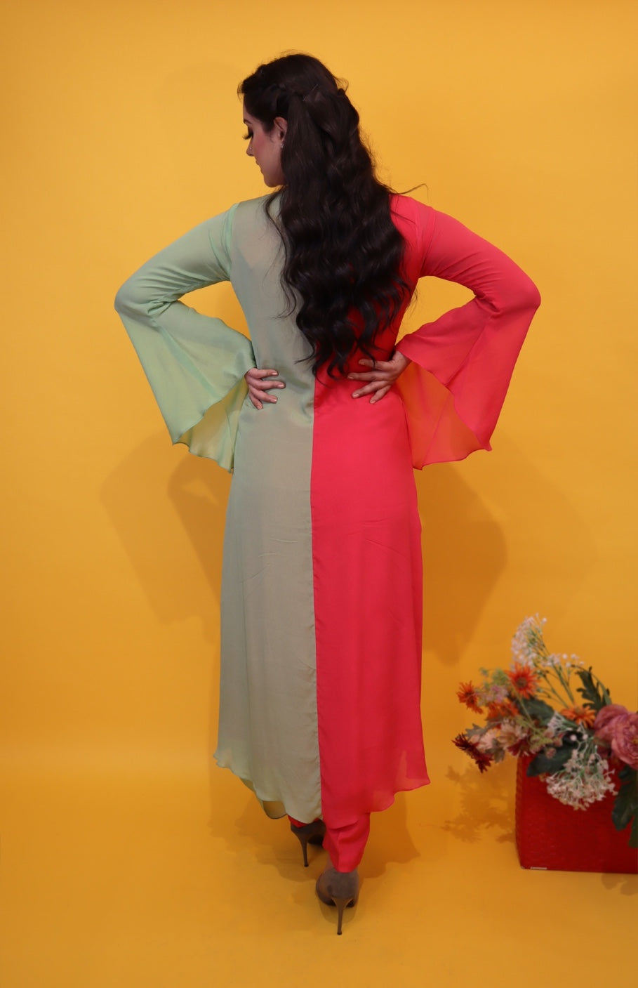 Chiffon Draped Kurta Set