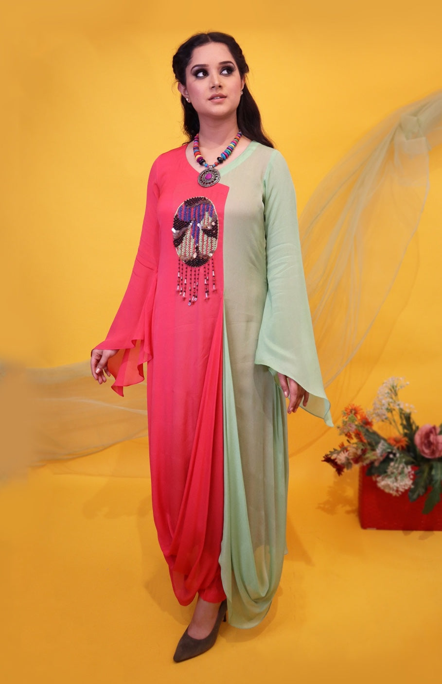Chiffon Draped Kurta Set