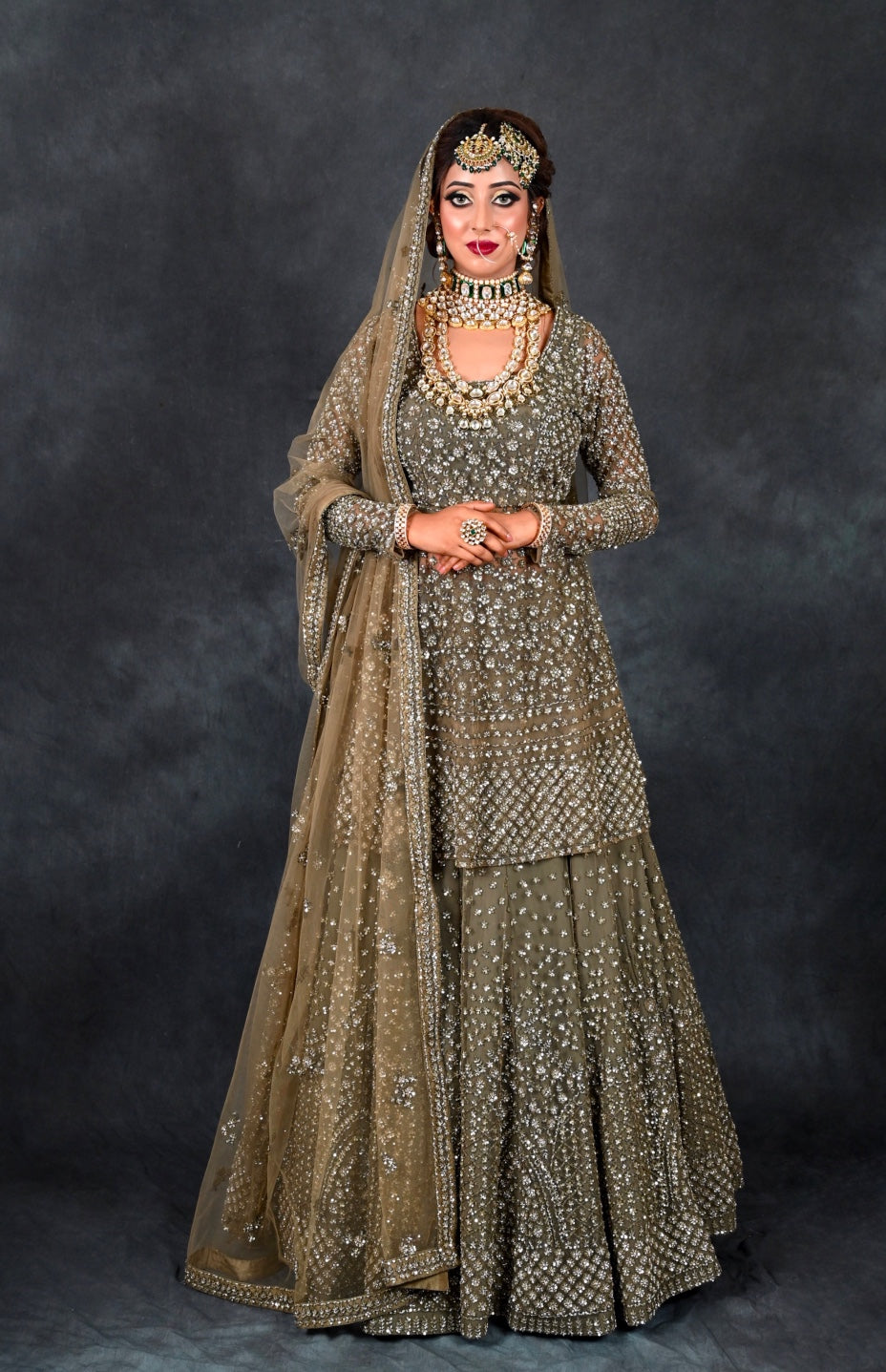 Olive Lehnga With Peplum Choli