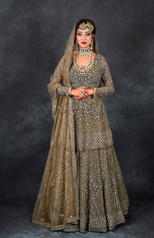 Olive Lehnga With Peplum Choli
