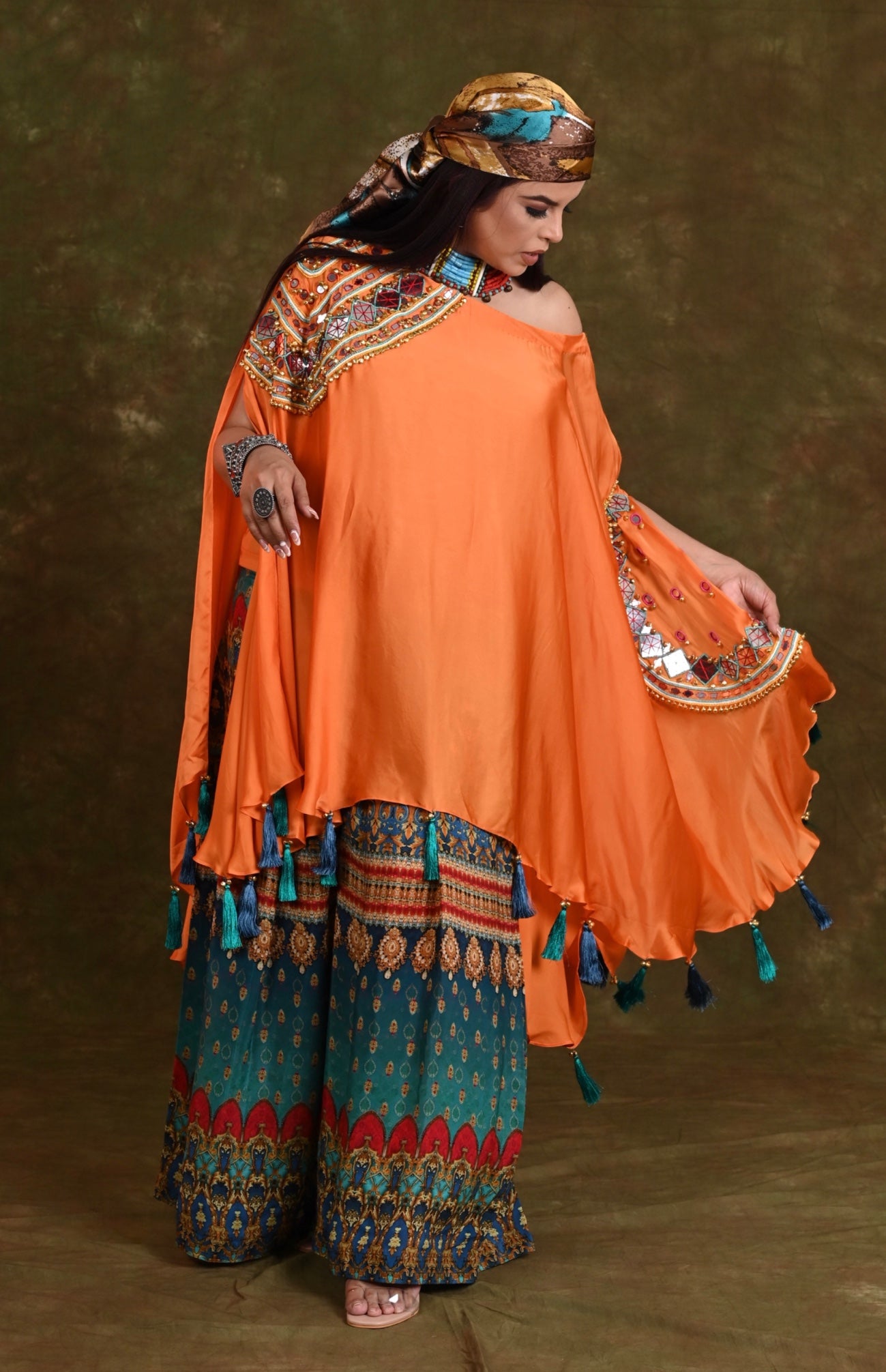 Off Shoulder Kaftan With Boho Printed Pants