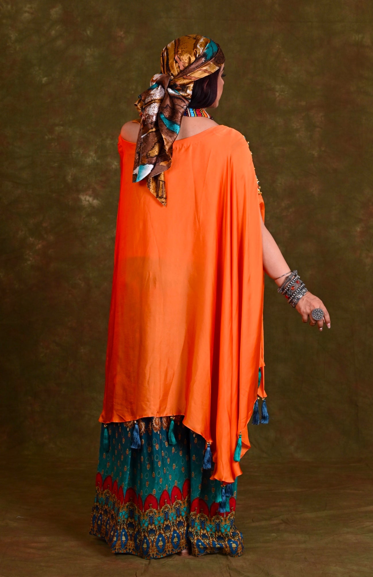 Off Shoulder Kaftan With Boho Printed Pants