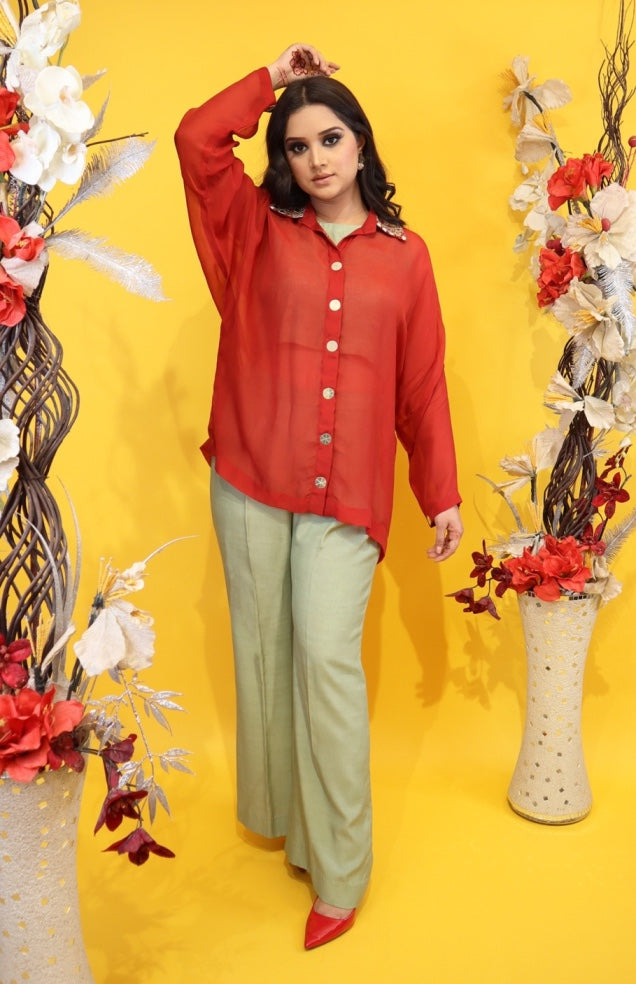 Marsala Organza Top Co-ord Set