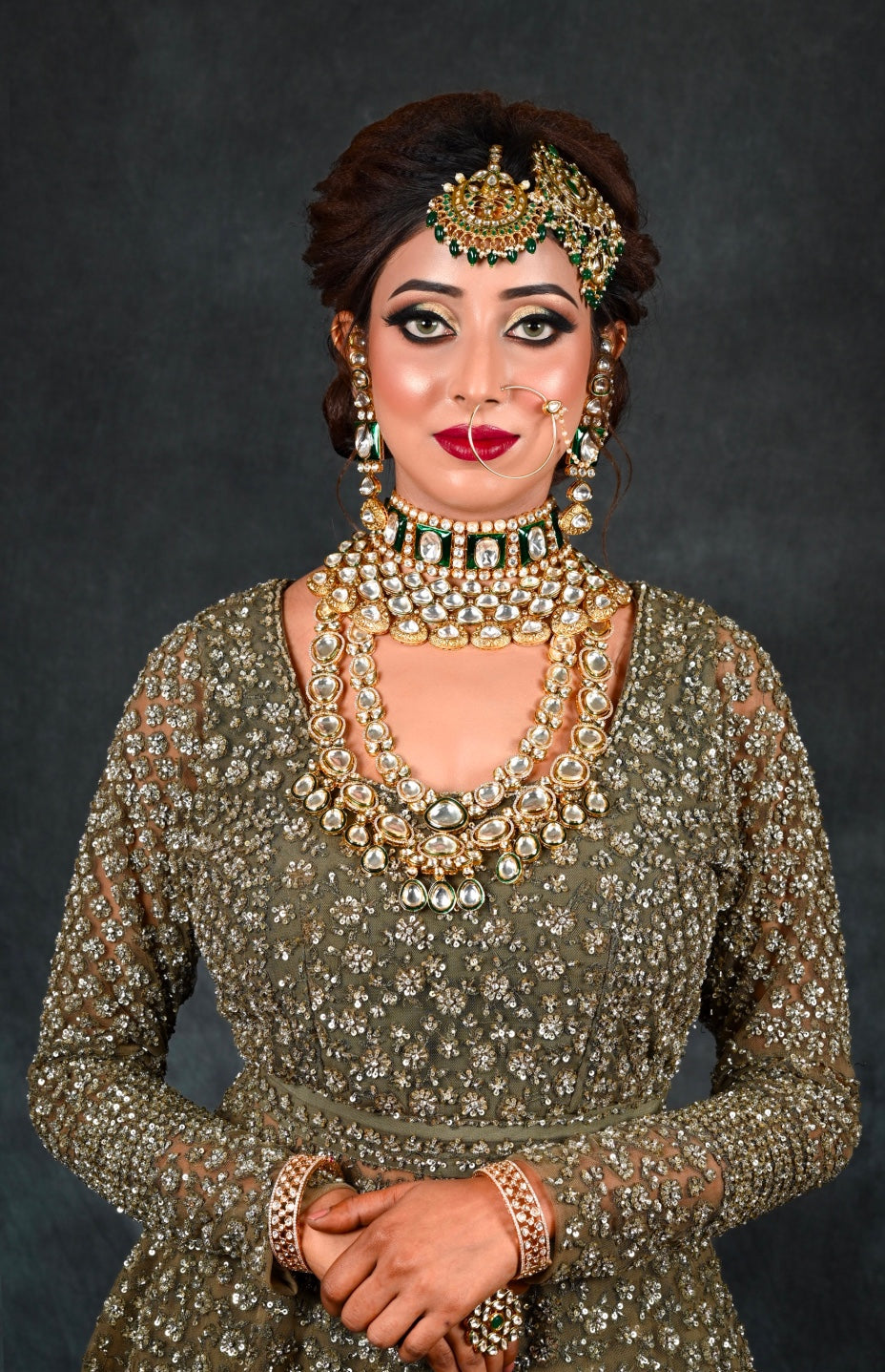 Olive Lehnga With Peplum Choli