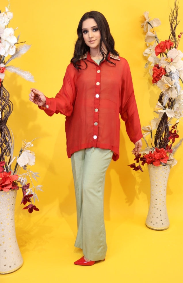 Marsala Organza Top Co-ord Set