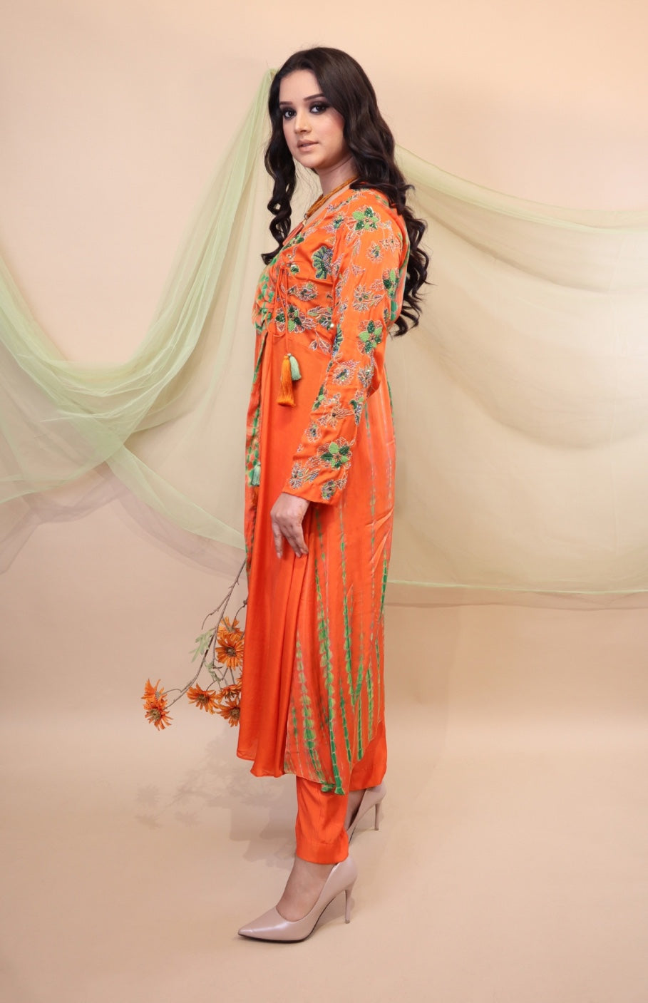 Orange T&D Angrakha Kurta Set