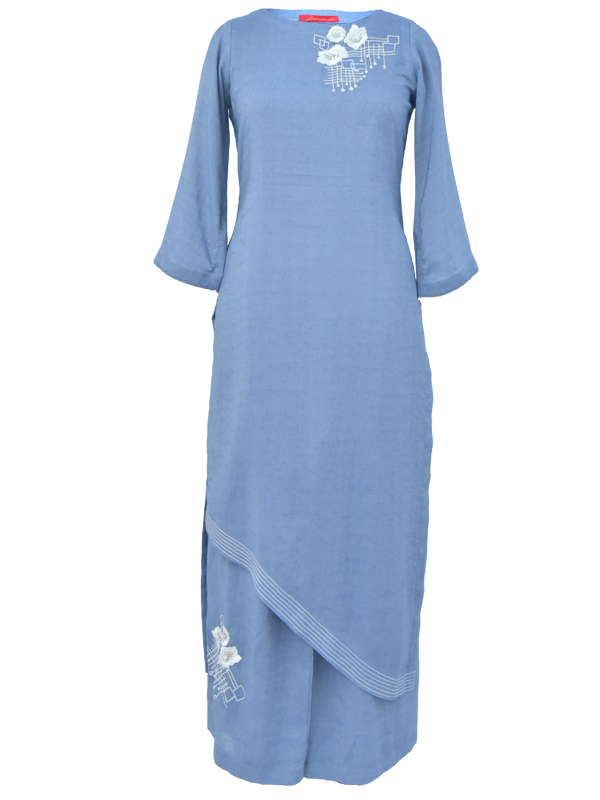 Denim Linen Kurta Set