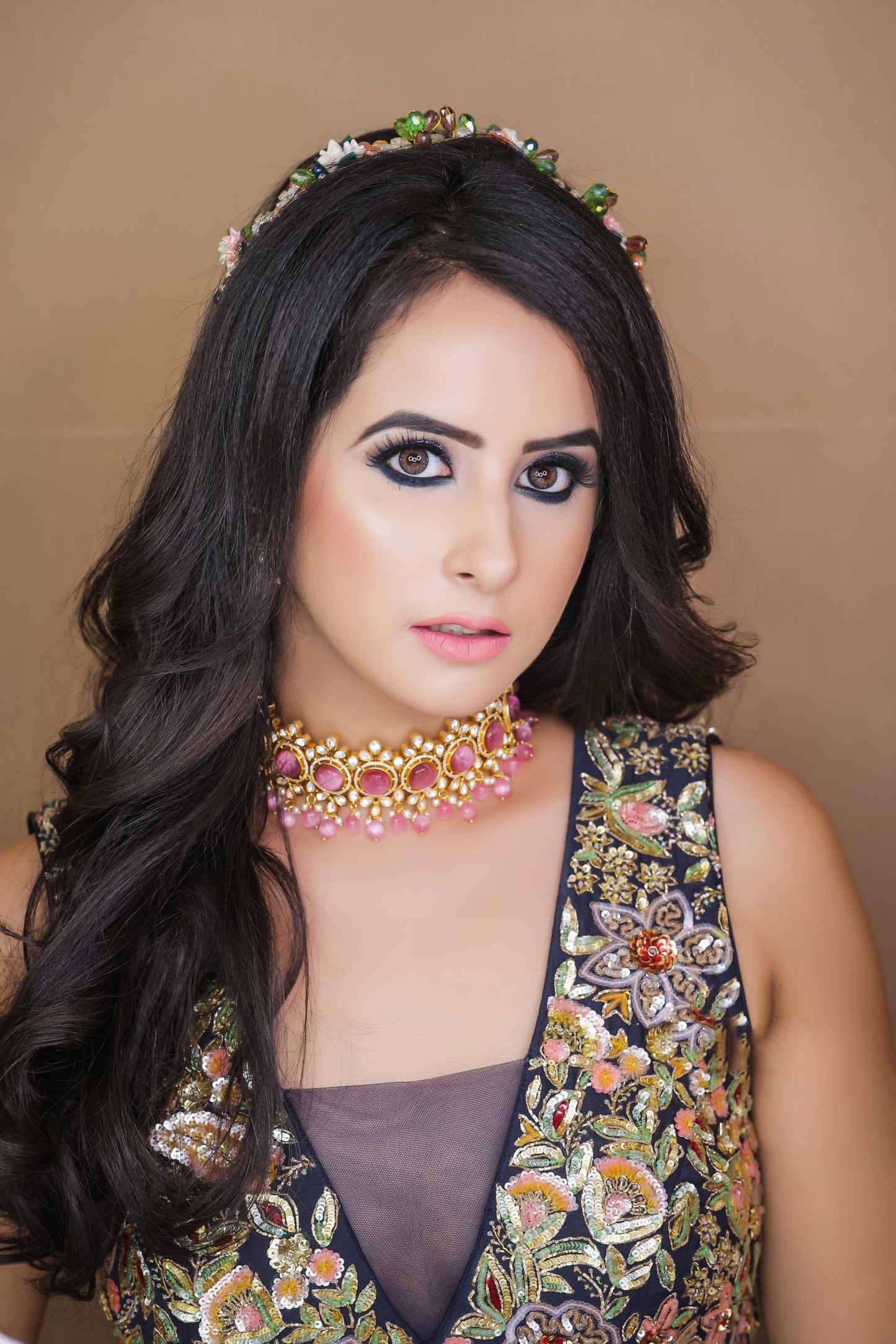 Navy Blue Gown With Multicoloured Sequins Embroidery