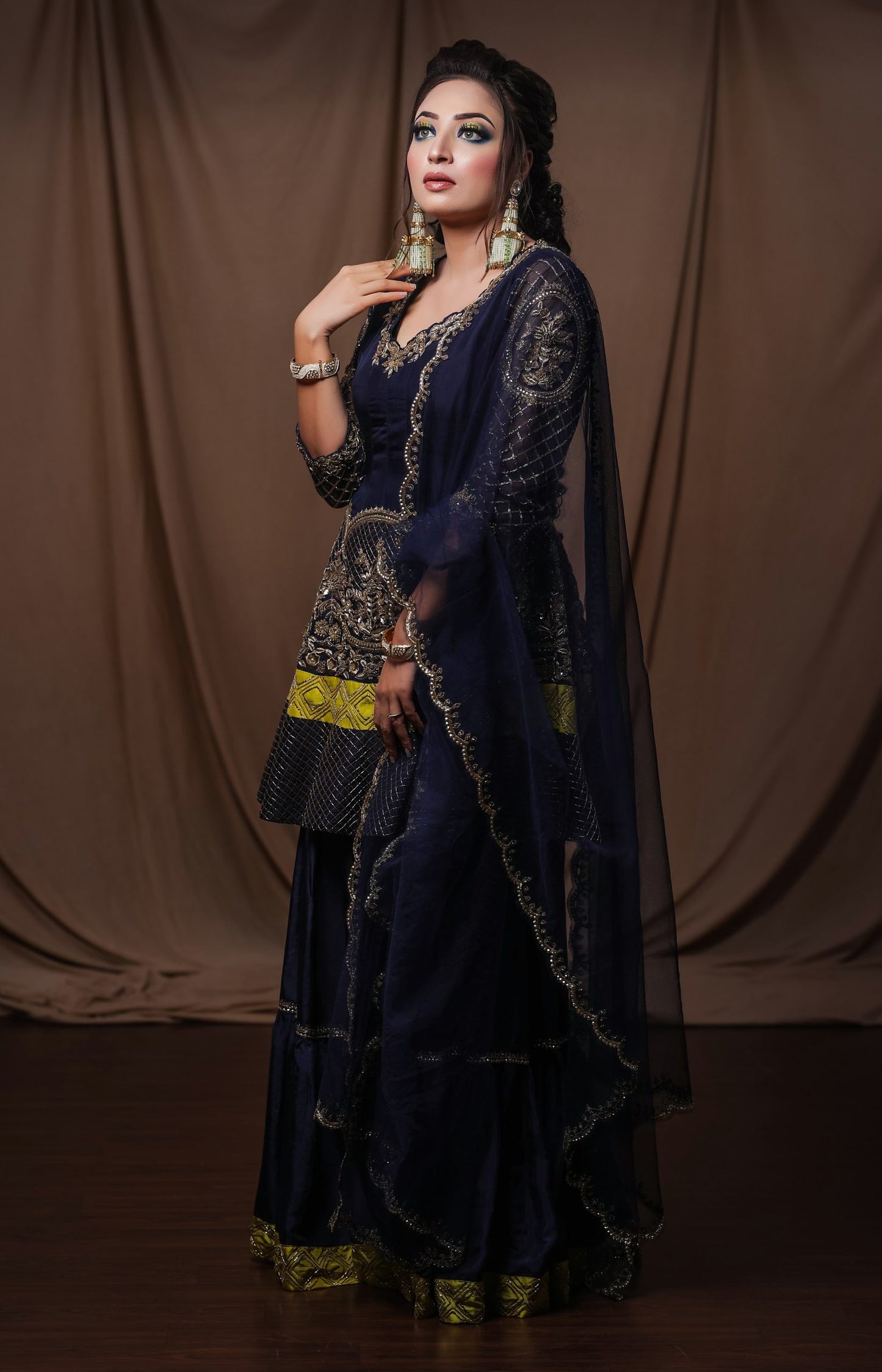Silk Anarkali With Sharara - NAVY BLUE