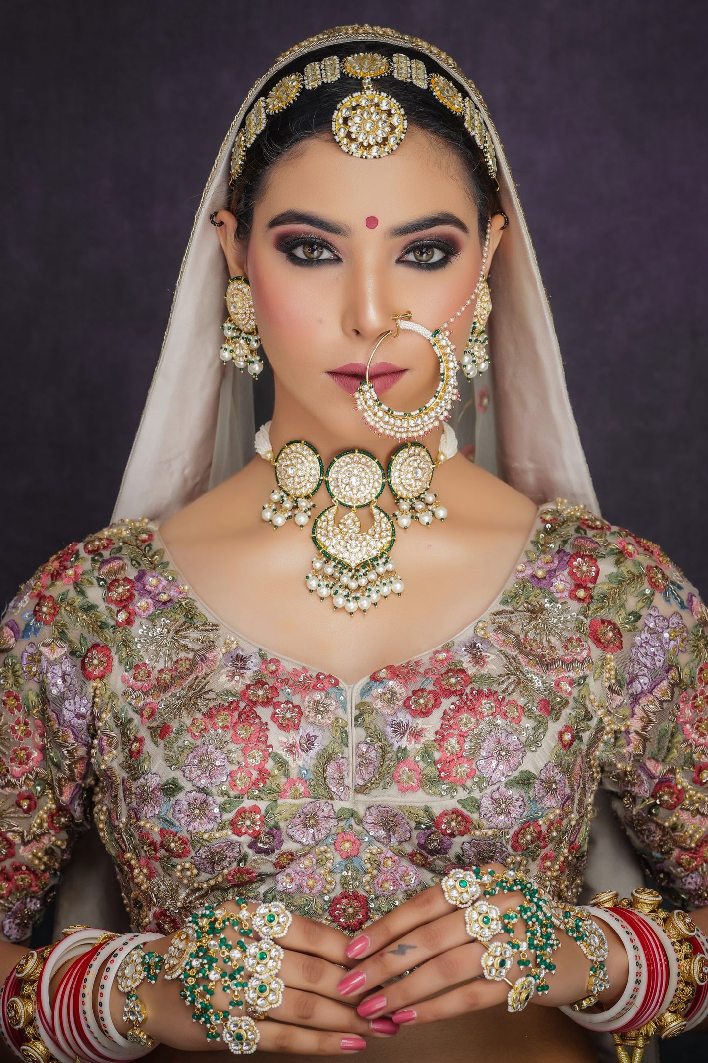 Beige Grey Multicoloured Embroidery Bridal Lehnga