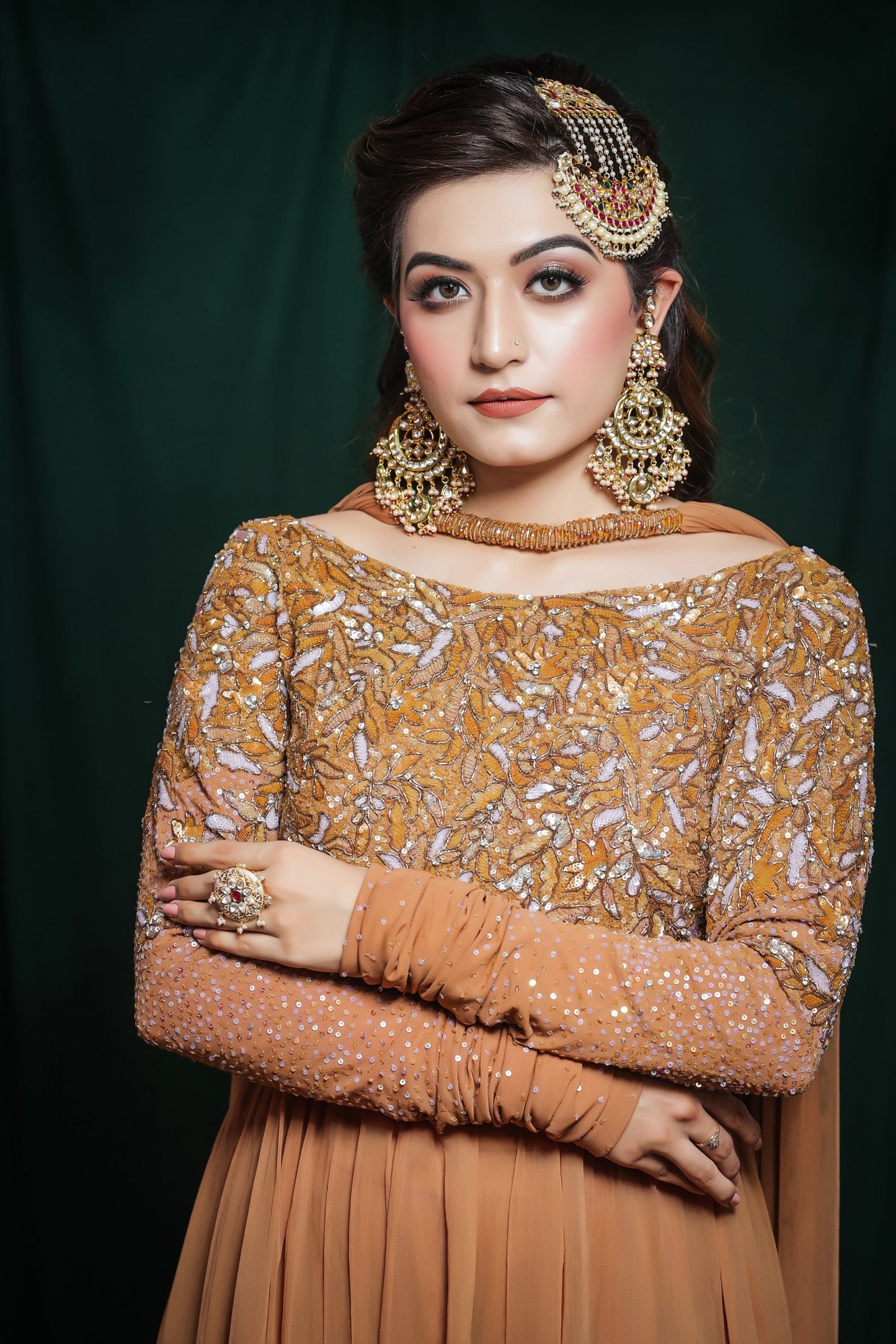 Georgette Short Anarkali With Sharara - GOLDEN
