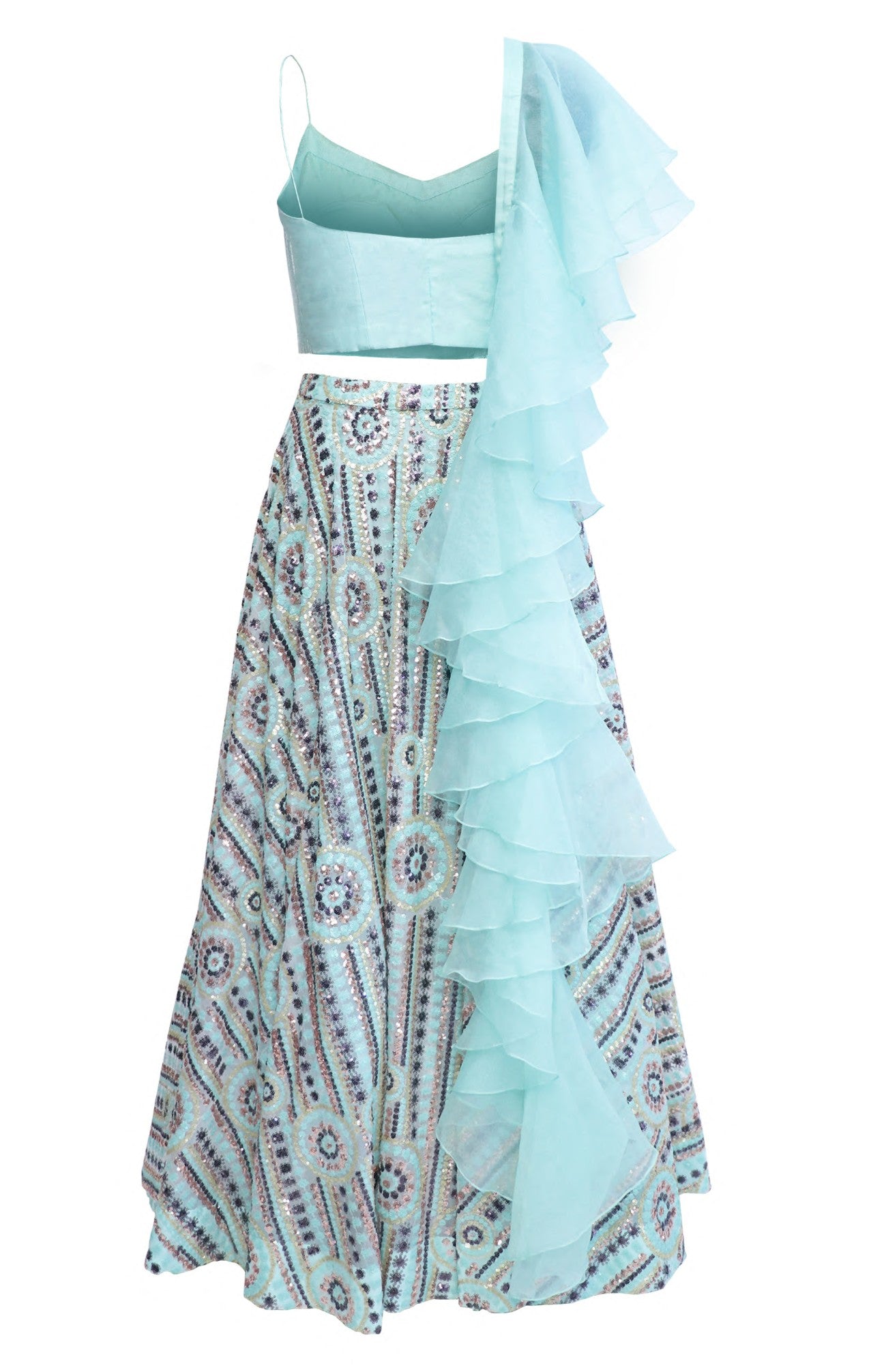 Cutdana Top With Sequin Embroidered Lehnga - AQUA