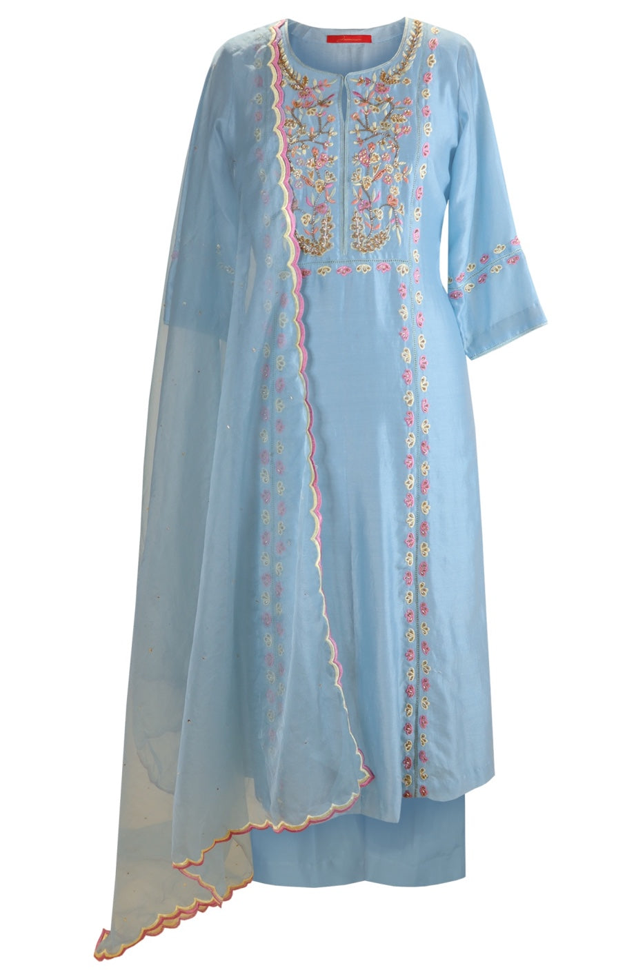 Kora Silk Suit With Thread Embroidery