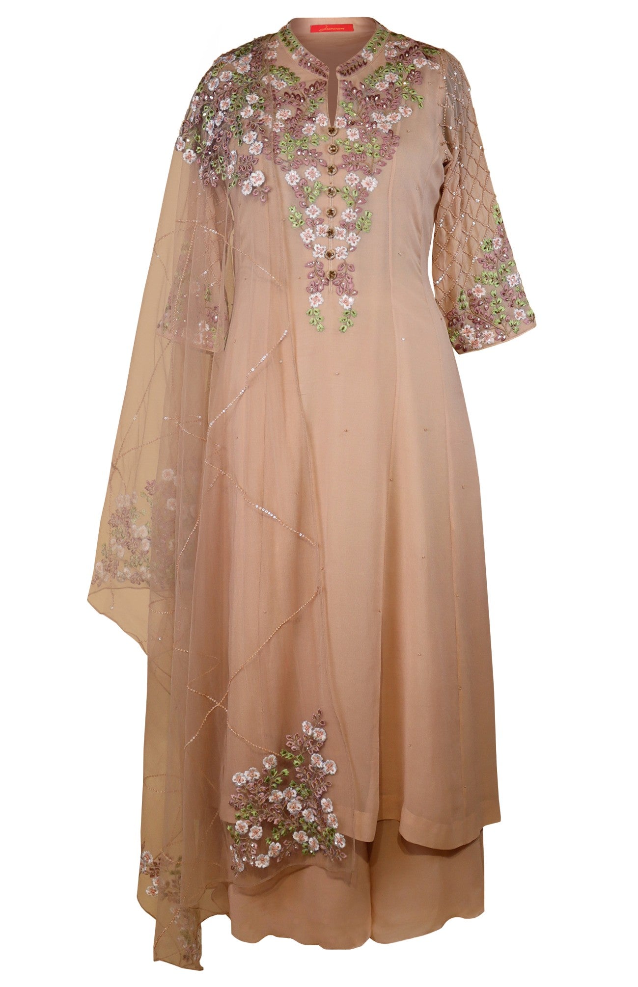 Georgette Kalidar Suit With Floral Embroidery