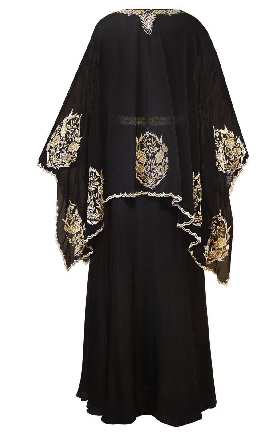 Black Crop Top Skirt With Cape