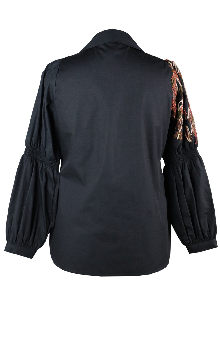 Wavy Lines Balloon Sleeves Top - BLACK