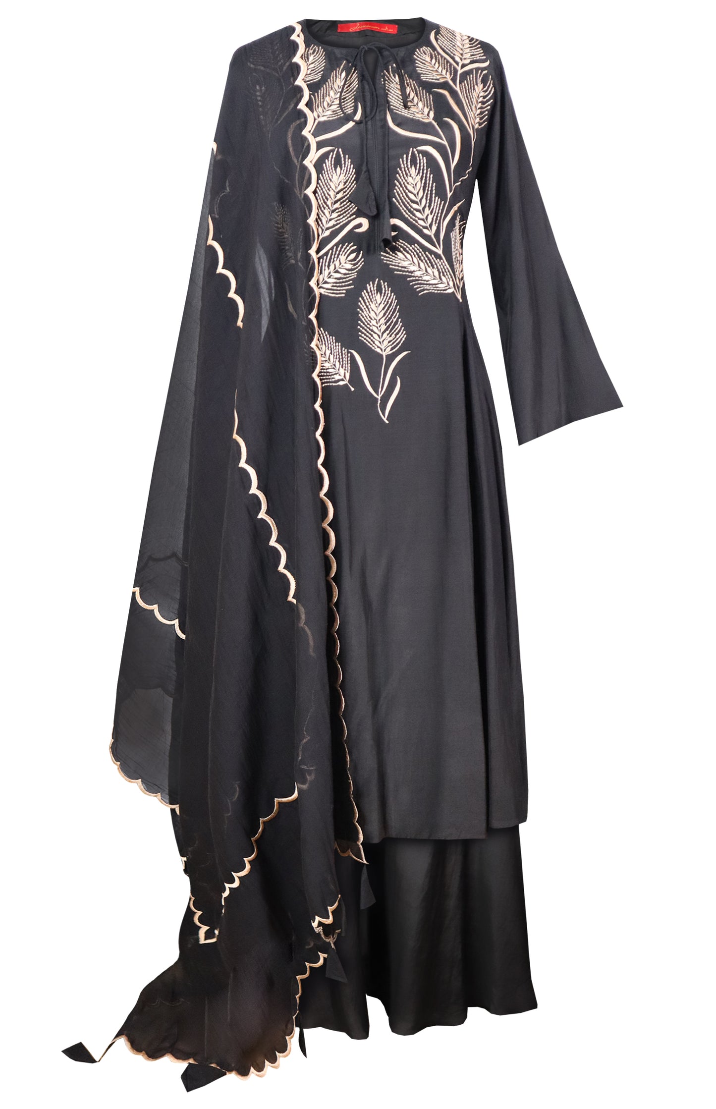 Spike Mul Short Anarkali With Sharara - BLACK