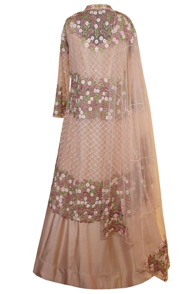 Blush Asymmetric Achkan With Kora Silk Skirt