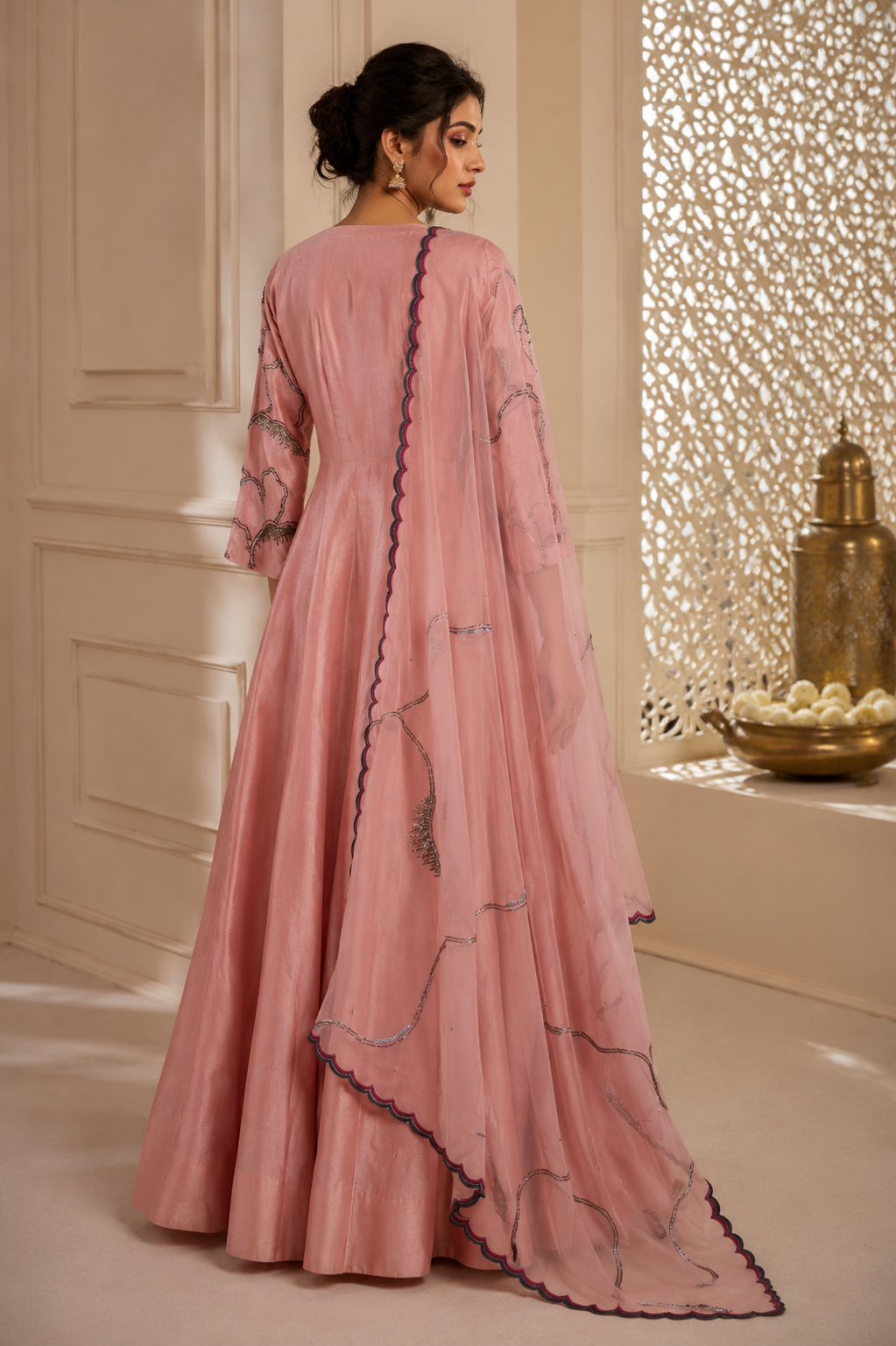 Kora Silk Anarkali Gown - BLUSH