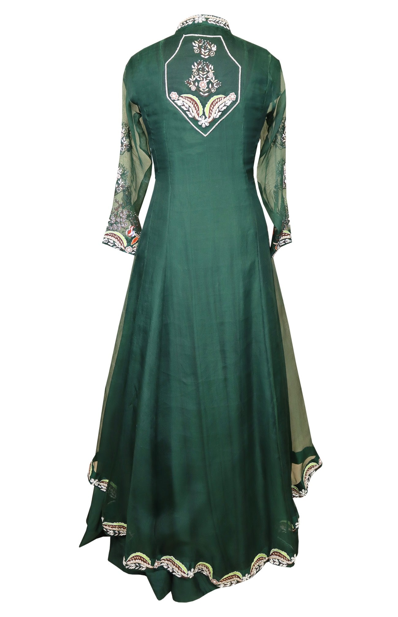 Bottle Green Satin Organza Gown
