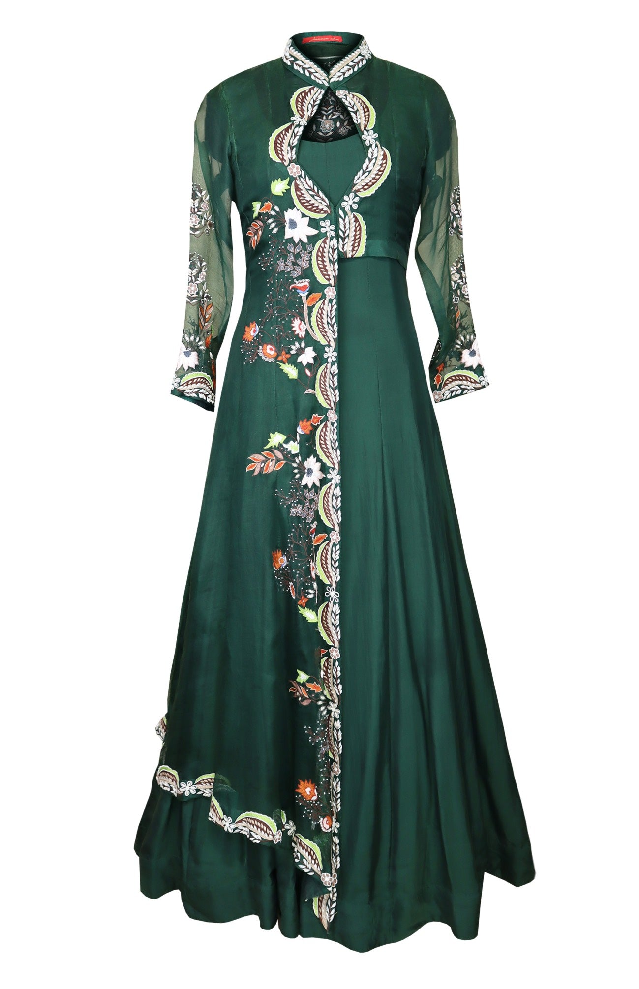 Bottle Green Satin Organza Gown