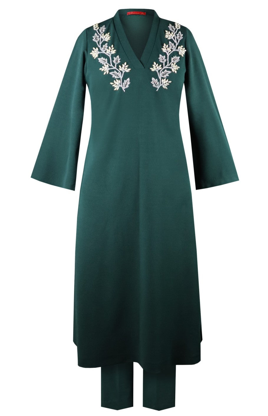 Bottle Green Grape Vine Embroidery Kurta Set
