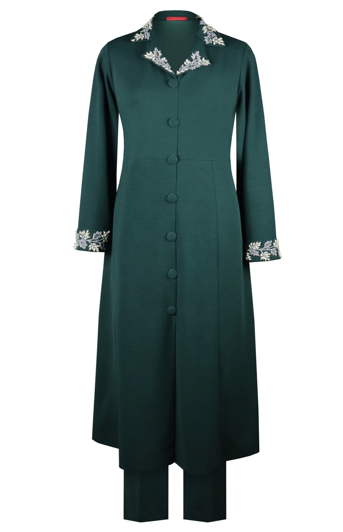 Grape Vine Embroidery Kurta Set With Collar