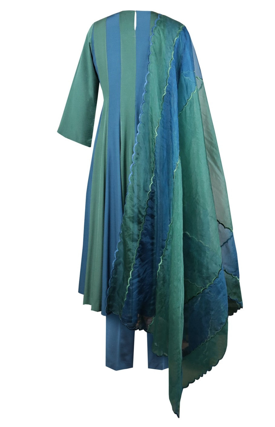 Poppies Dual Anarkali - GREEN NAVY