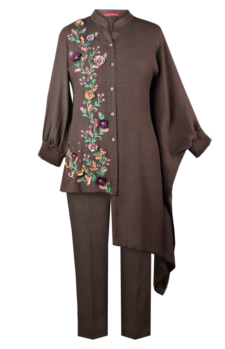 Asymmetric Kaftan Co-ord Set - BROWN