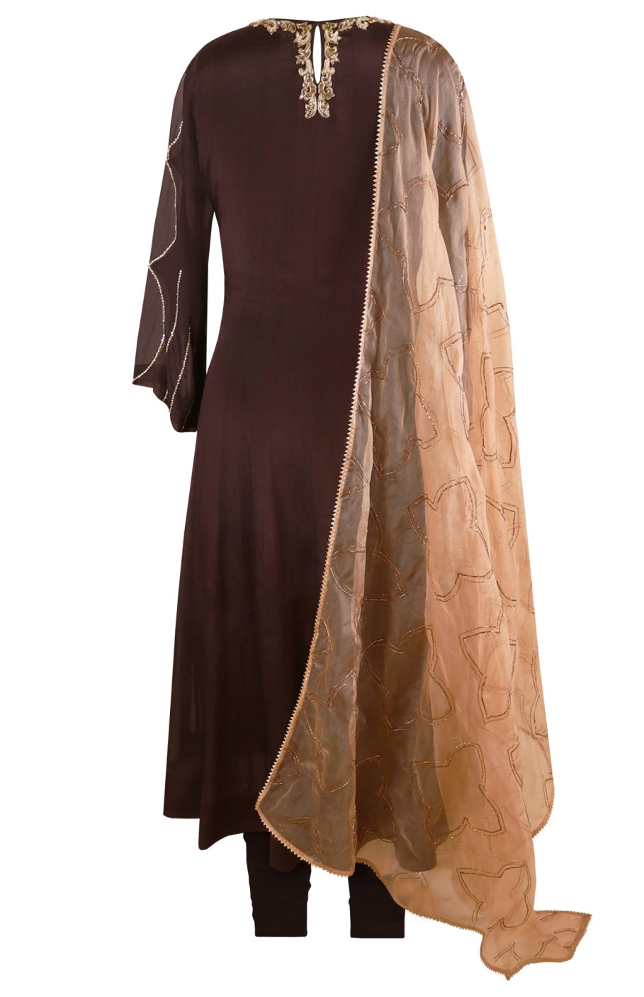 Chiffon Anarkali With Organza Dupatta - BROWN