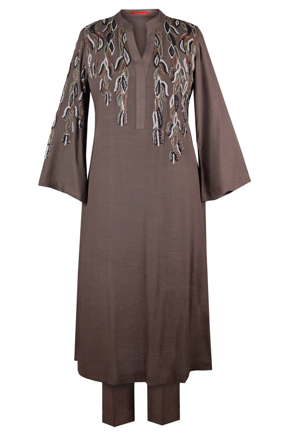 Wavy Lines Kurta Set - BROWN