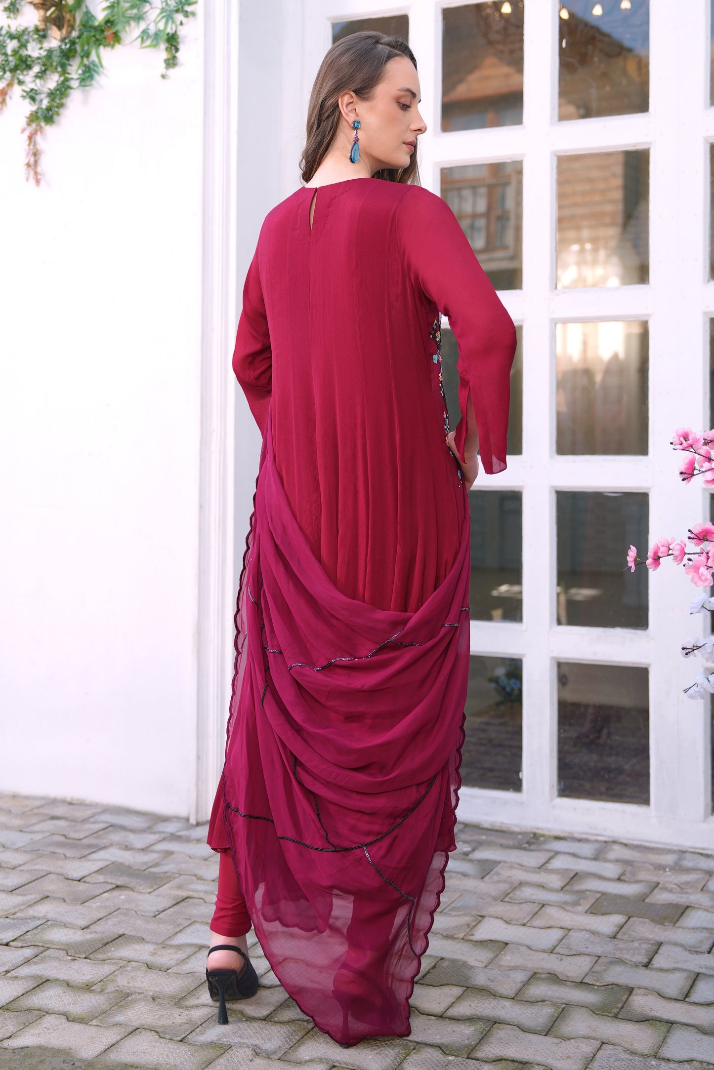 Chiffon Anarkali - BURGUNDY