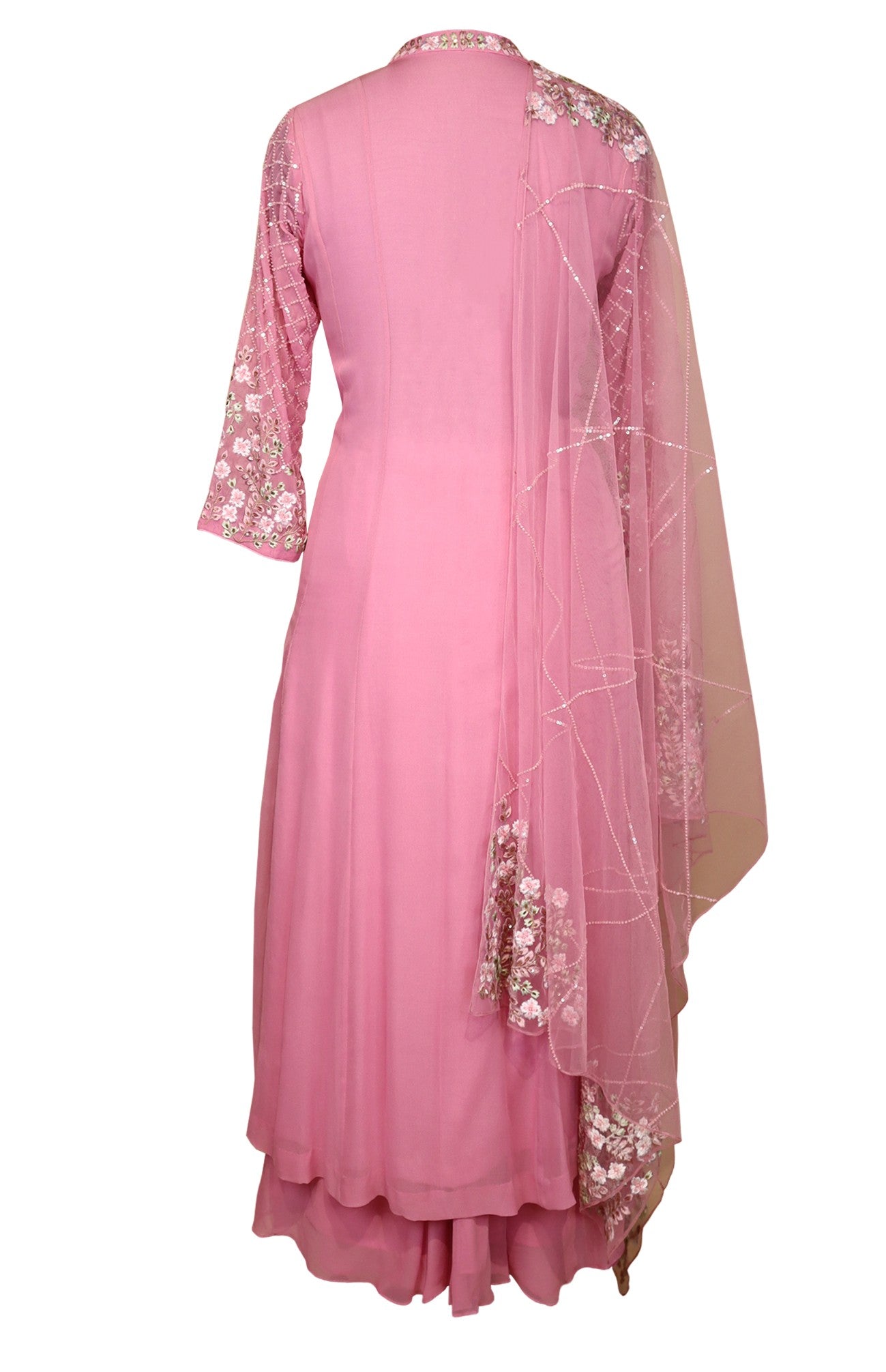 Georgette Kalidar Suit With Floral Embroidery - CANDY PINK