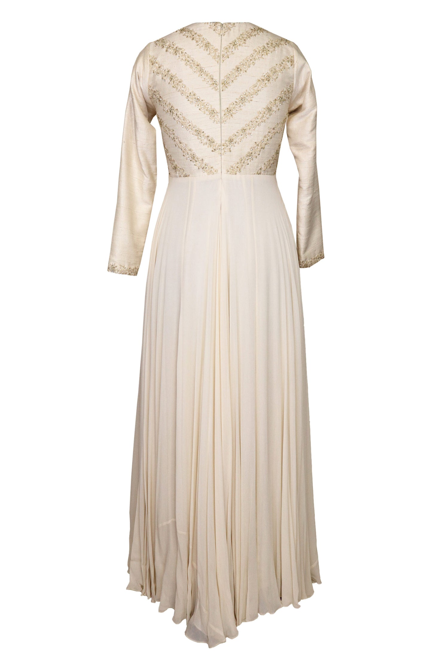 Crème Chevron Embroidery Georgette Maxi Gown