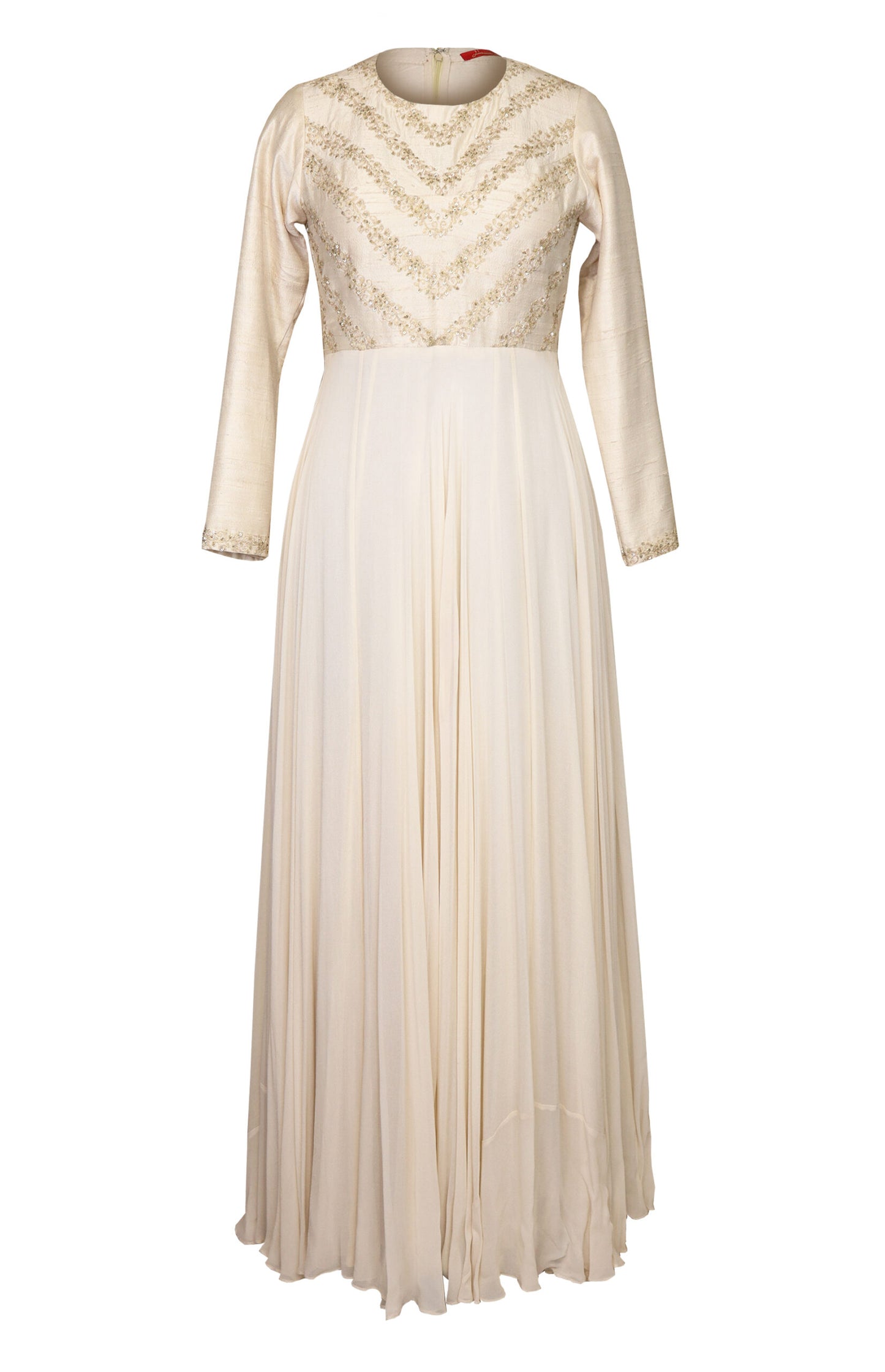 Crème Chevron Embroidery Georgette Maxi Gown